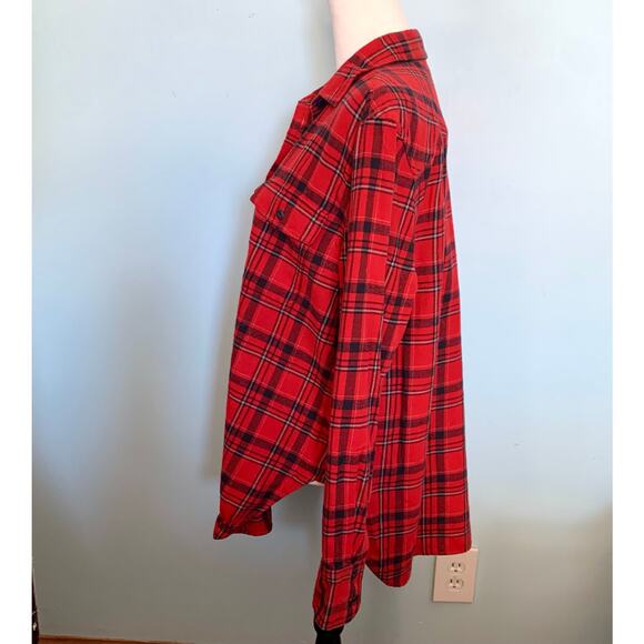 J. Crew Red and Black Windowpane Plaid Flannel Button Down Size 14 - Picture 4 of 9